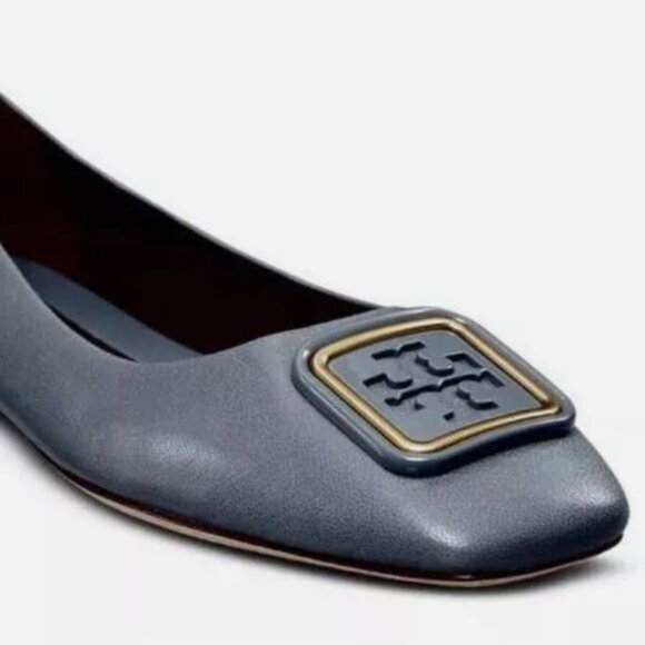 Brand new TORY BURCH Women sz 8 Gray Georgia Slip On Leather Ballet Flats - Picture 1 of 2